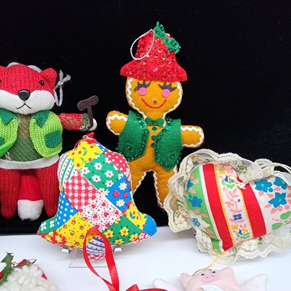 Vintage Handmade Christmas Ornaments Fabric Felt Sequin Yarn Angels Figures - Picture 3 of 9